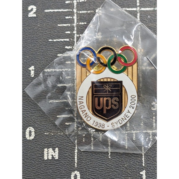 VTG UPS United Parcel Service Nagano 1998 - Sydney 2000 Olympic Rings Enamel Pin - Picture 2 of 5